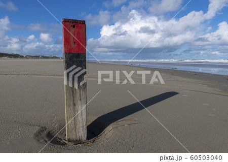 Beach pole at the North Sea beach of Terschelling 60503040