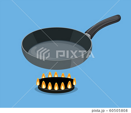 Empty Iron frying pan on high heat. Empty Iron frying pan on high heat. 60505808