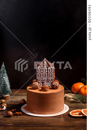 Christmas holiday table with delicious truffle cake Christmas holiday table with delicious truffle cake 60506491