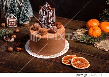 Christmas holiday table with delicious truffle cake Christmas holiday table with delicious truffle cake 60506492