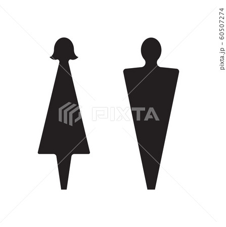 Male and female icons. Restroom pictogram, graphic element for washroom in public places. Simple abstract silhouettes of man and woman on white background, toilet pointer, vector illustration. Male and female icons. Restroom pictogram, graphic element for washroom in public places. Simple abstract silhouettes of man and woman on white background, toilet pointer, vector illustration. 60507274