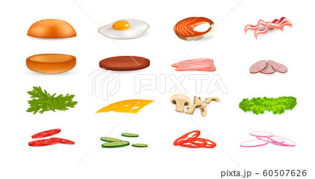 Big set ingredients for burger and sandwich. Big set ingredients for burger and sandwich. 60507626