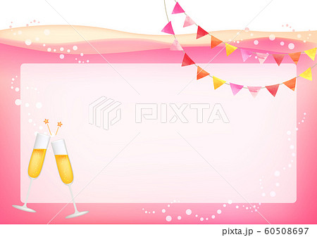 フレーム 枠 ピンク カクテル ガーランド シャンパン ベクター イラスト ドリンク お酒のイラスト素材