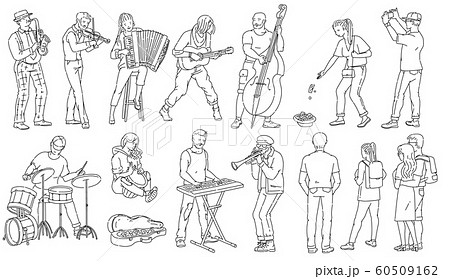 Street musician characters, doodle outline vector illustrations set isolated. Street musician characters, doodle outline vector illustrations set isolated. 60509162