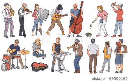 Street musician characters play music set of sketch vector illustration isolated. Street musician characters play music set of sketch vector illustration isolated. 60509165