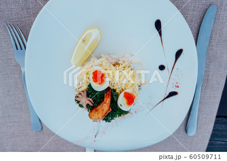 salad plate with cheese, caviar, lemon, food salad plate with cheese, caviar, lemon, food 60509711