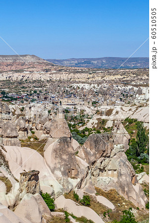 View of Gereme national park in Cappadocia, Turkey. Textured clouds over endless bizarre landscapes. Incredible natural landscapes. 60510505