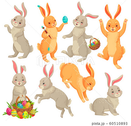 Easter Bunny Jumping Rabbit Dancing Funny のイラスト素材