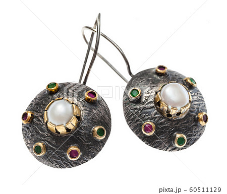 antique earrings with gems and white pearl 60511129