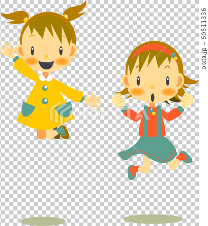 女の子２人 ジャンプ 笑顔のイラスト素材