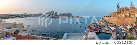 Malta. Panoramic view of the city and the bay at sunset. Malta. Panoramic view of the city and the bay at sunset. 60512106