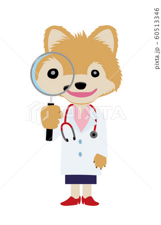 イラスト素材 犬を擬人化したお医者さん 獣医師 のキャラクター ポメラニアン 虫眼鏡のイラスト素材 イラスト素材 犬を擬人化したお医者さん 獣医師 のキャラクター ポメラニアン 虫眼鏡のイラスト素材
