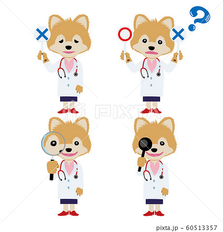 イラスト素材 犬を擬人化したお医者さん 獣医師 のキャラクター ポメラニアン 女医さん のイラスト素材