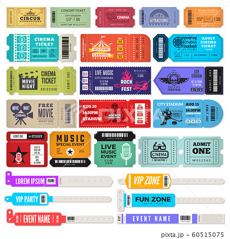 Events bracelet. Entrance key for music party wristbands admission tickets vector design template 60515075