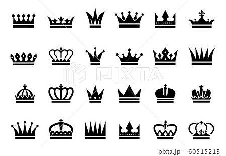 Black crown icons. Vector different crown silhouettes isolated on white background 60515213
