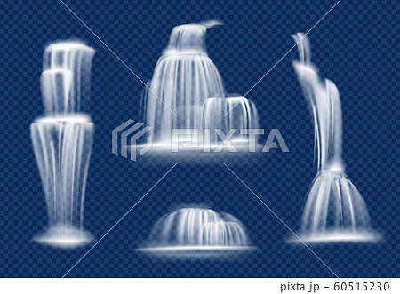 Waterfall. Water cascade flowing with splashes and drops fast transparent natural vector realistic waterfall 60515230