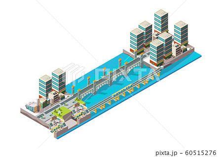 Urban River City Landscape With Low Poly Stock Illustration 60515276 Pixta