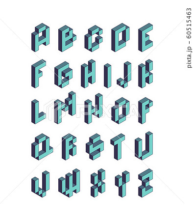 Pixel Font Isometric Video Game Alphabet Retro Stock Illustration