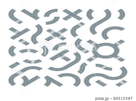 Road isometric. Street map city path shapes crossing road marking circular motion vector journey symbols Road isometric. Street map city path shapes crossing road marking circular motion vector journey symbols 60515597