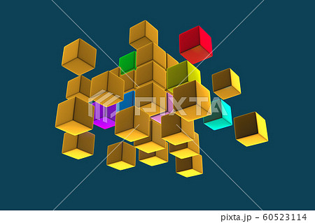 3D gold block cubes on dark background. 3D rendering 3D gold block cubes on dark background. 3D rendering 60523114