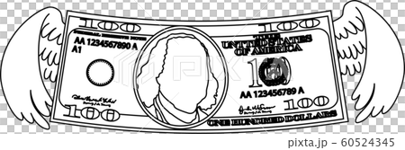 米国ドル アメリカ お金 羽根 飛ぶ 散財 借金 イラストのイラスト素材