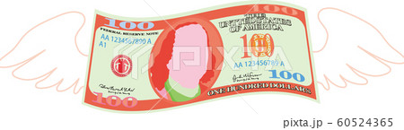 米国ドル アメリカ お金 羽根 飛ぶ 散財 借金 イラストのイラスト素材