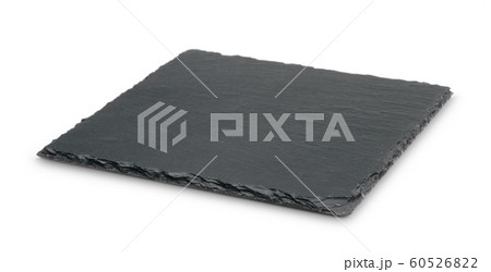 Empty black slate plate isolated on white 60526822