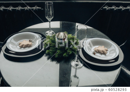 Beautifully served table with fir branch Beautifully served table with fir branch 60528293