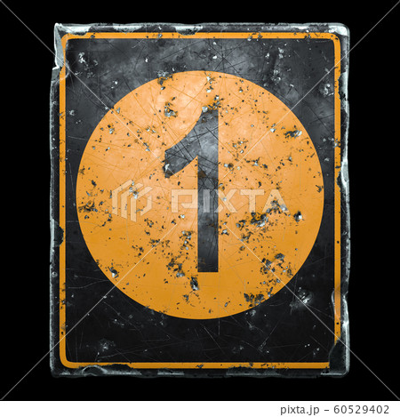Public road sign orange and black color with a capital letter 1 in the center isolated on black background. 3d 60529402