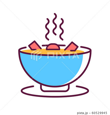 Soup plate with steam, hot lunch color line icon. Soup plate with steam, hot lunch color line icon. 60529945