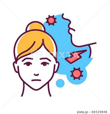 Sore throat color line icon. Flu symptom. Pain, 60529946