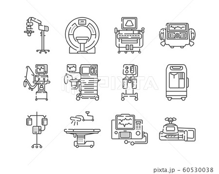 Medical devices line black icons set. MRI, Medical devices line black icons set. MRI, 60530038