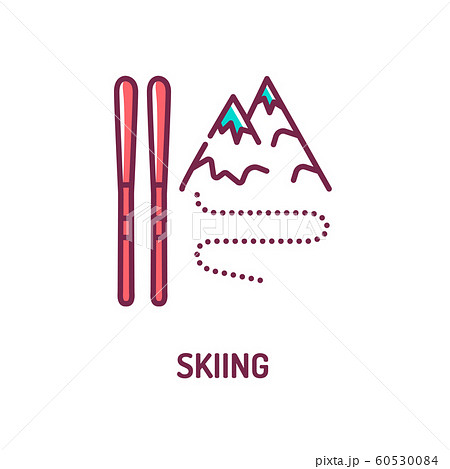 Skiing color line icon. Winter extreme sport. Ski 60530084