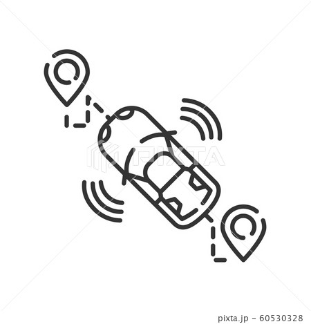 Gps Route Smart Car Black Line Icon Navigationのイラスト素材