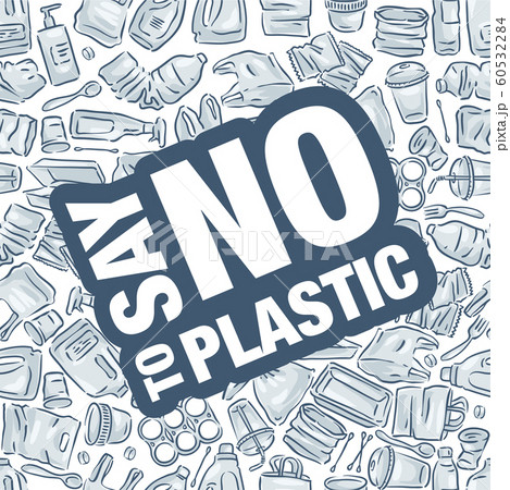 Say no to plastic pollution. Ecological poster. White plastic waste bag, bottle and trash 60532284