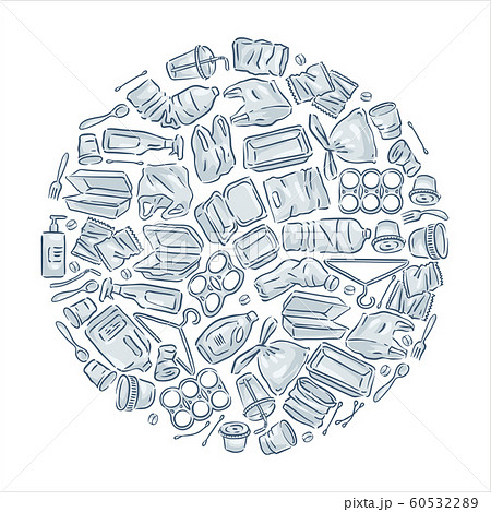 Plastic waste icon collection on white background.  60532289