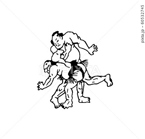 Hand drawn illustration of sumo man wrestlers fight on white background 60532745