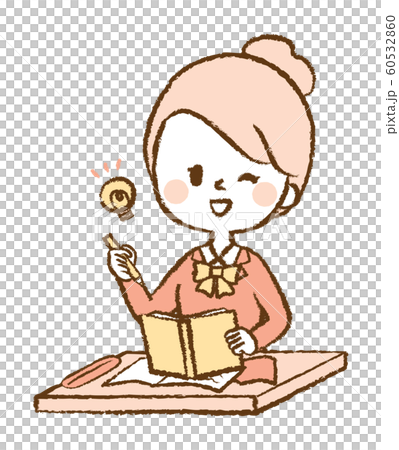 学生　中学生　高校生　女子高生　勉強　机　イラスト 60532860