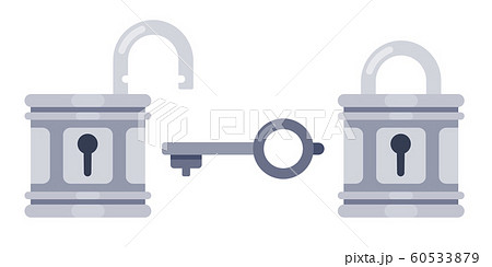 Lock and key. Open and locked locks, safety padlock keyhole flat vector illustration Lock and key. Open and locked locks, safety padlock keyhole flat vector illustration 60533879