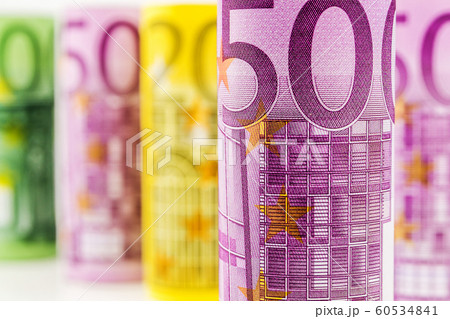 closeup view of 500 euro rolled banknote 60534841