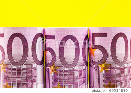 500 euro row on yellow background 60534850