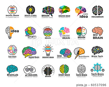 Smart brain logo set. Simple set of 9 smart brain vector logo for