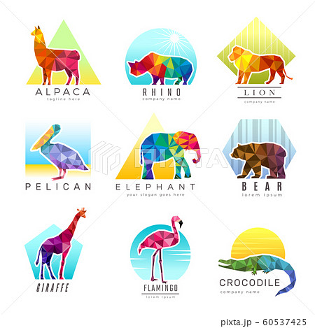 Animals logo. Zoo low poly triangular geometric symbols fo different animals origami colored business identity vector 60537425
