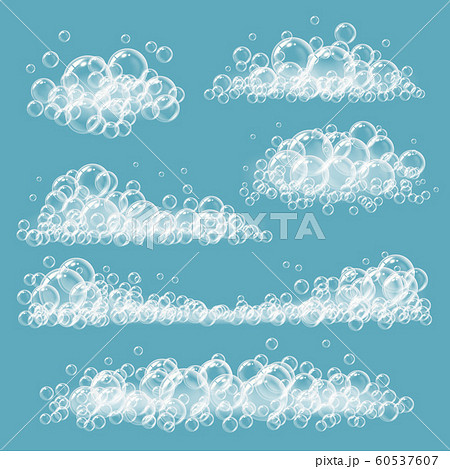 Foaming bubbles. Soapy transparent circles and balls white realistic vector foam templates Foaming bubbles. Soapy transparent circles and balls white realistic vector foam templates 60537607