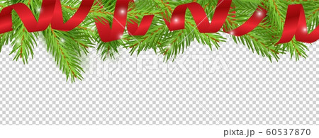 Christmas banner. Red ribbon, Christmas tree branches vector background. Holidays border design 60537870