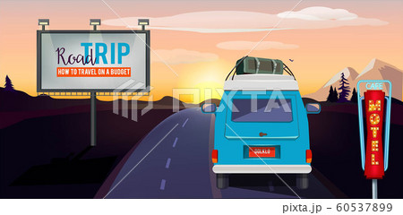 Road trip. Adventure on the road in car summer vacation urban landscape vector background Road trip. Adventure on the road in car summer vacation urban landscape vector background 60537899