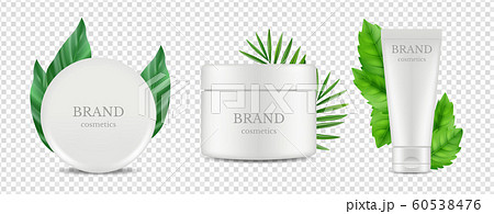 Vector organic cosmetics tube and tube boxes with green leaves vector isolated on transparent background 60538476