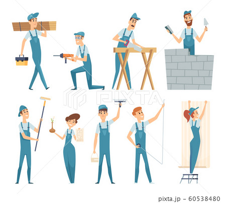 Workers Male And Female Builders Professional のイラスト素材