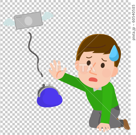 飛んで行くお金　悲しむ男性　イラスト 60540585