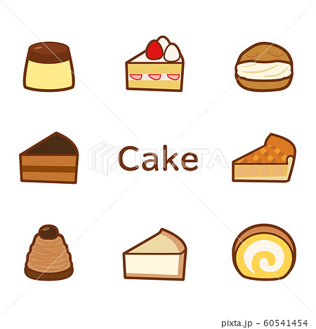 ケーキのアイコンセット 茶線 のイラスト素材